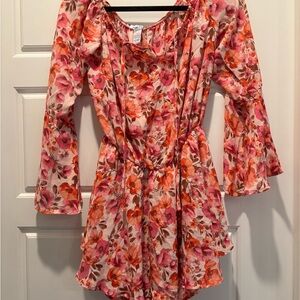 Floral Pink and Orange Women's Top